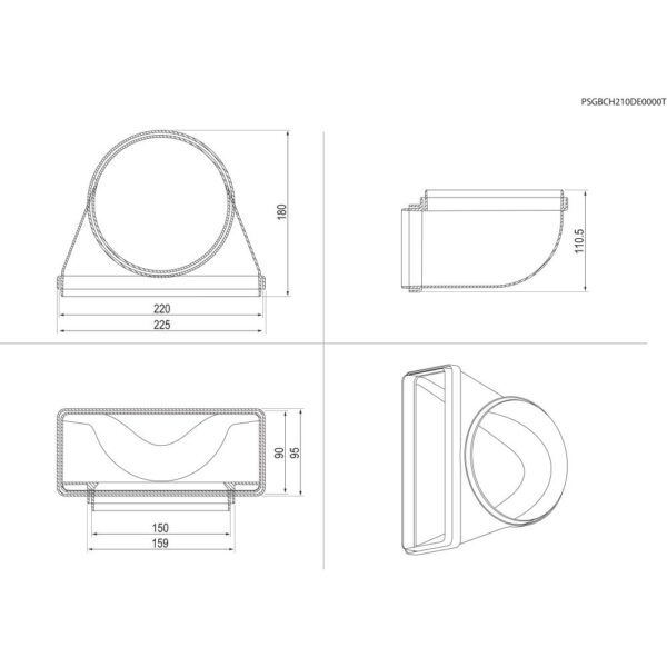 Ventilatsioonitoru lapik ümar liitmik 90° plastik AEG M2CKCF03