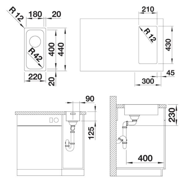 BLANCO SOLIS 180-IF roostevaba valamu 526114 joonis