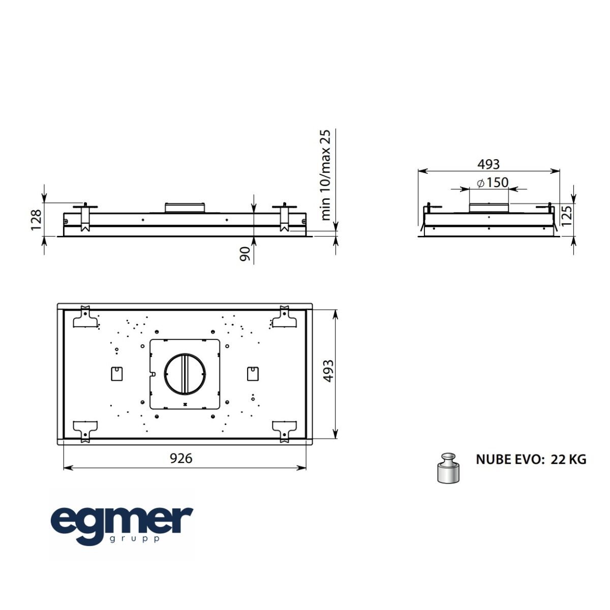 Õhupuhasti FALMEC NUBE 90 valge mootorita paigaldus
