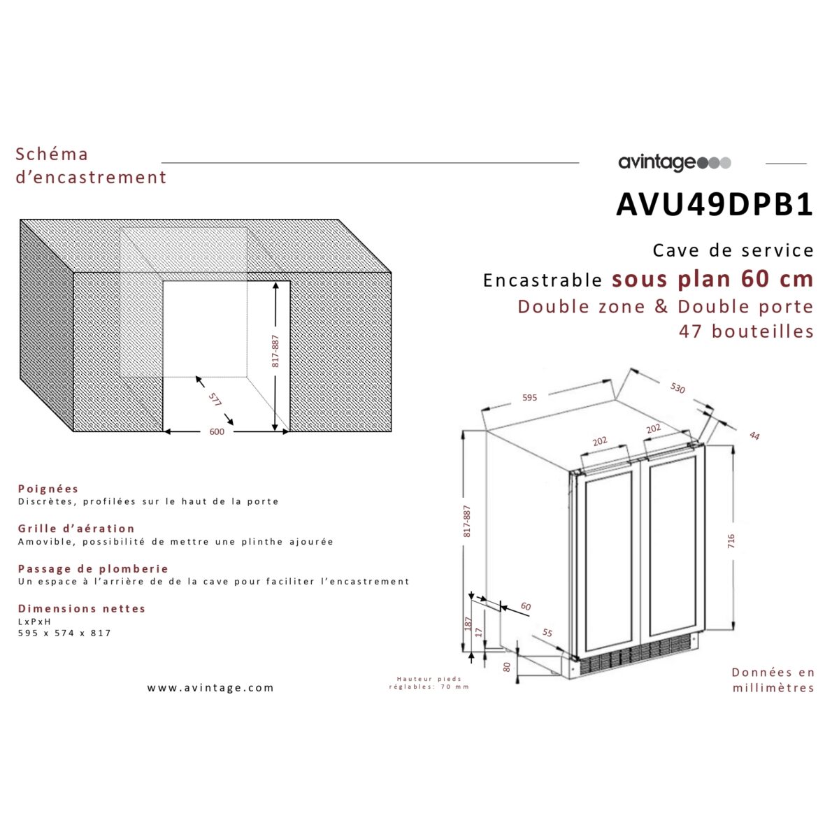 Avintage AVU49DPB1 integreeritav veinikülmik