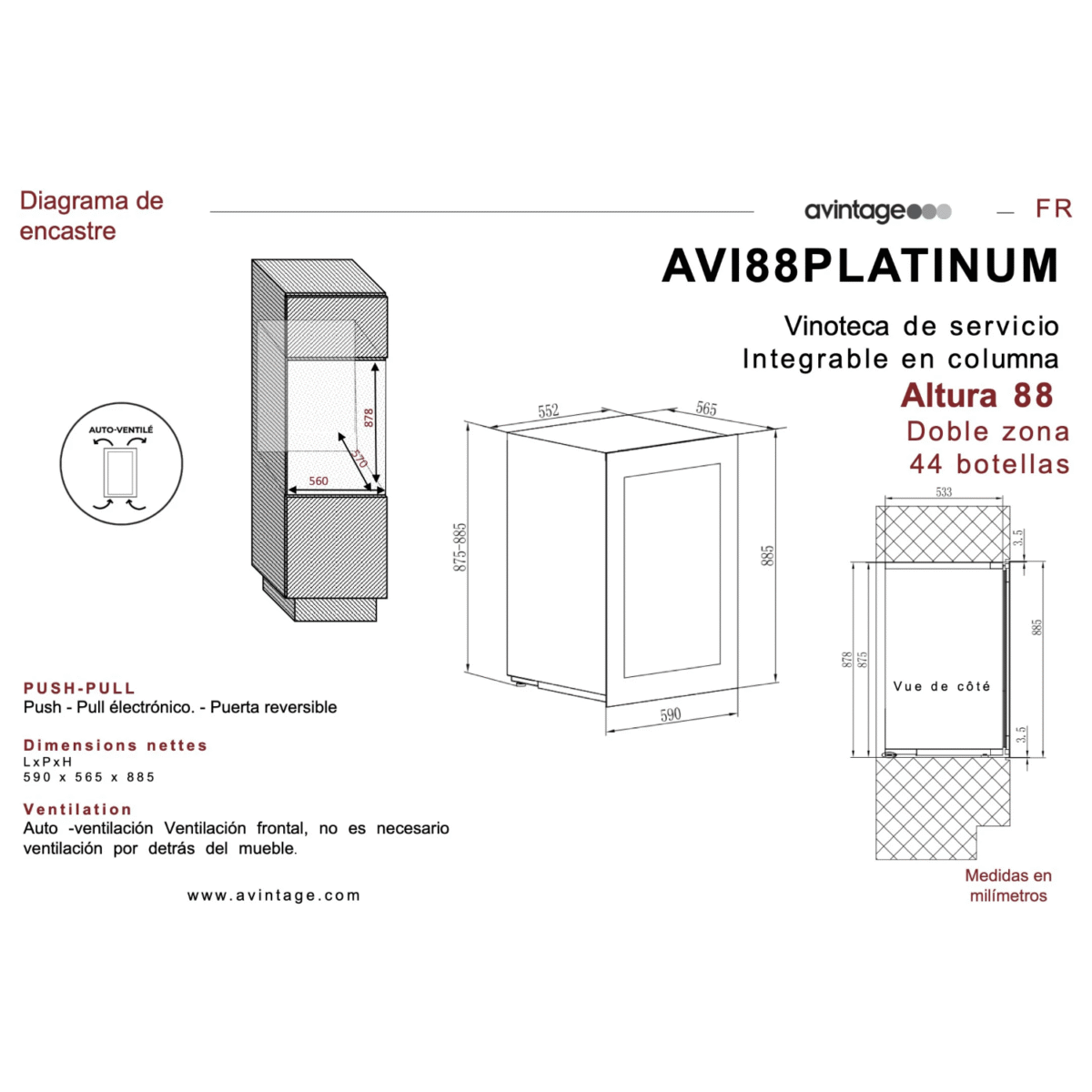 Avintage AVI88PLATINUM integreeritav veinikülmik