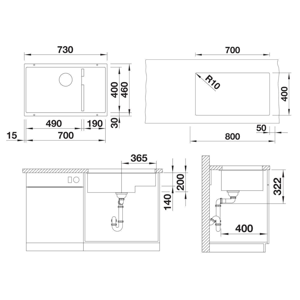 BLANCO SUBLINE 700-U LEVEL valamu joonis